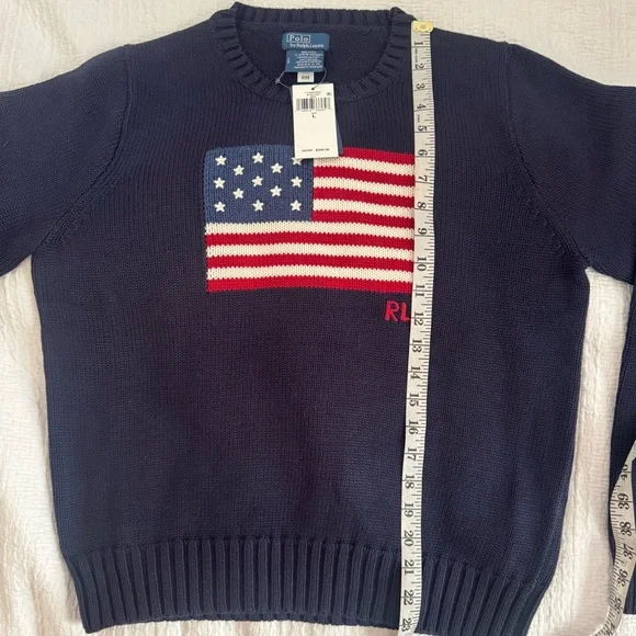 Polo by Ralph Lauren Navy Crewneck Sweater with Flag. Size L. Unisex - Picture 6 of 8